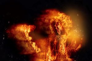 man in flames